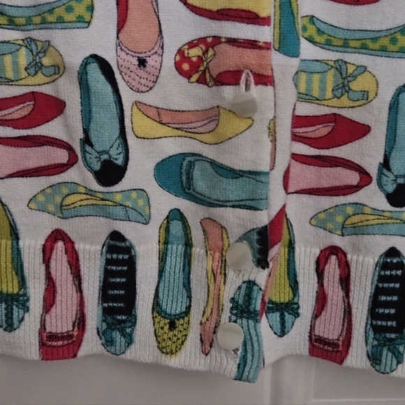 COPY-TALBOTS Colorful Novelty Shoe Print button up Cardigan Women size MP - Picture 2 of 10